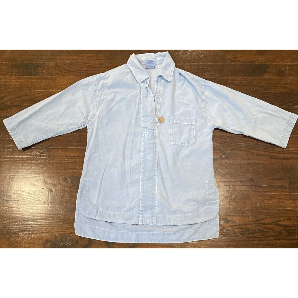 Vtg! Sea Breeze of California Denim Shirt Size S Textured PRESHRUNK Hi-Low Hem
